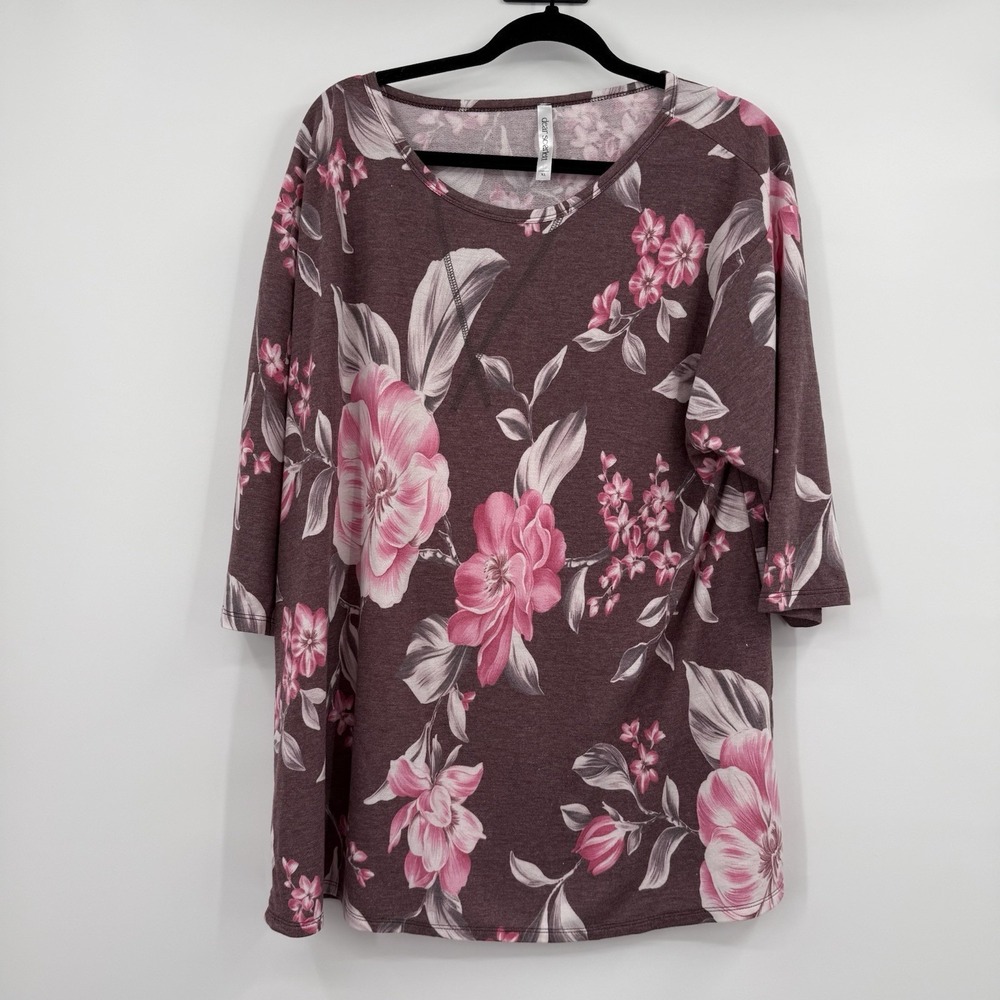 Dear Scarlett Shirt Womens XL Purple Pink Floral Knit Tunic Spring Basic Boxy - Picture 1 of 8